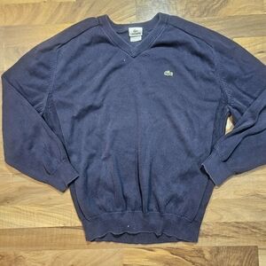 Lacoste Vneck Long Sleeve Cotton Sweater Men 7 Blue Logo